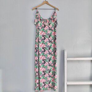Love Nation Pink Black White Floral Zebra Print Stretch Maxi Dress Size 3XL NWT